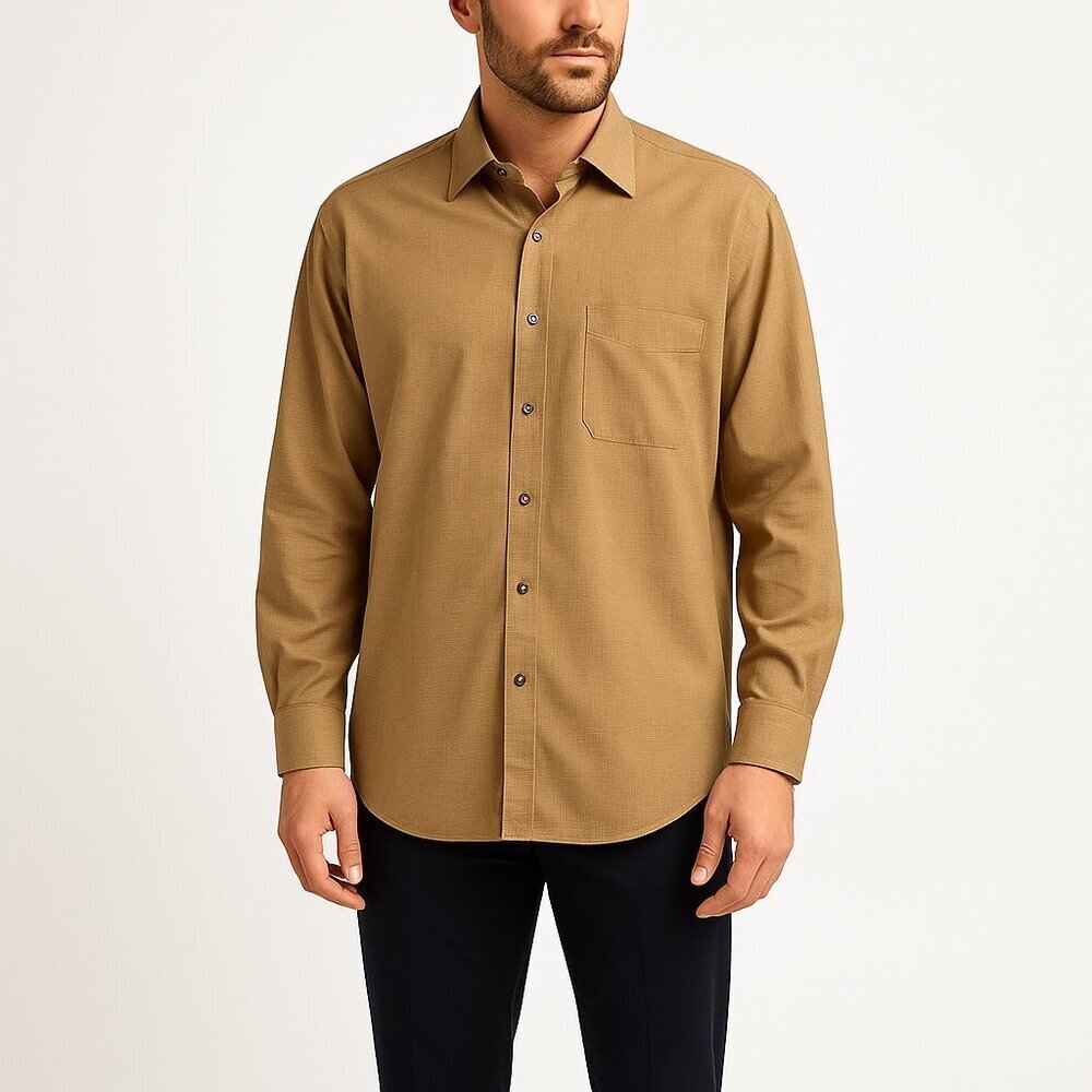 Principe Italian Cotton Dress Shirt Extra Fine Single Needle Camel Neutral XL